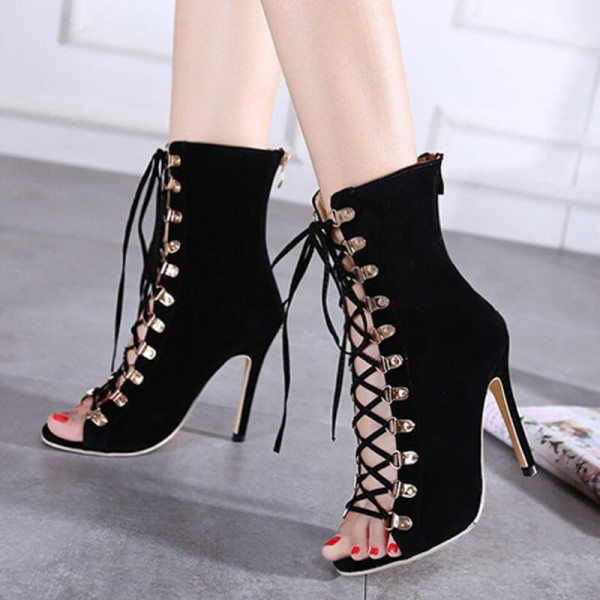 Size:4.5-8.5 Women Fashion Cut Out Lace-Up Mid-Calf Boots