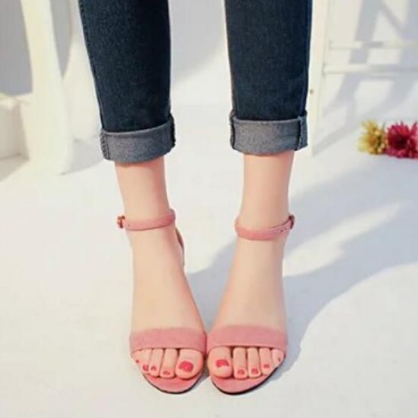 Size 4.5-10 Women Open Toe Suede Block Heel Sandals Shoes