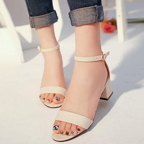 Size 4.5-10 Women Open Toe Suede Block Heel Sandals Shoes