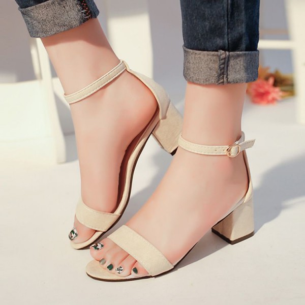 Size 4.5-10 Women Open Toe Suede Block Heel Sandals Shoes