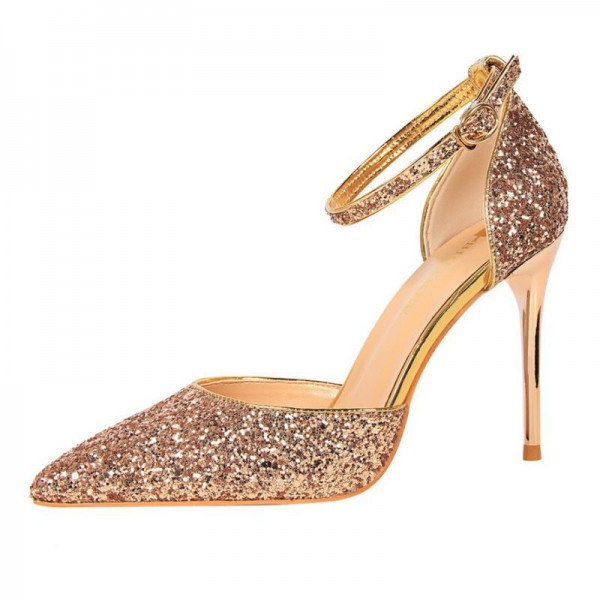 Size 4.5-8.5 Women Sexy Night-club Sequins Decor Buckle Strap Pointed-toe Stiletto Sandals Shoes