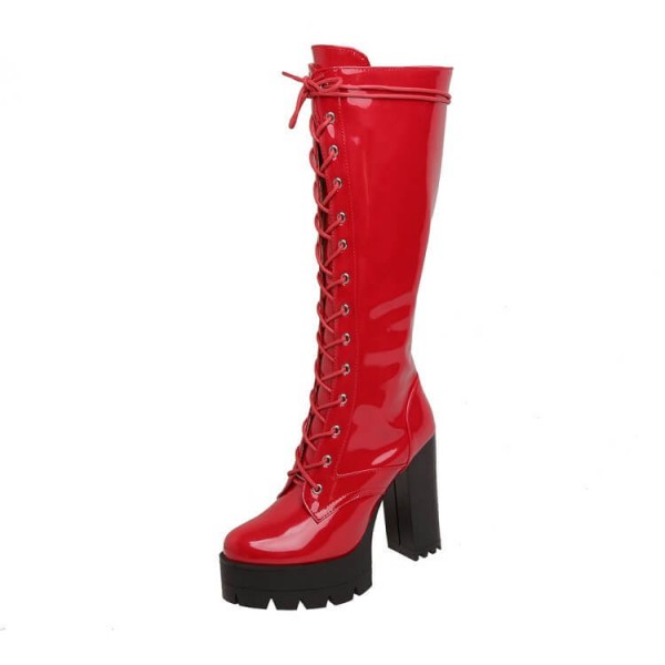 Size:4.5-12 Women Fashion Lace-up Platform High Boots