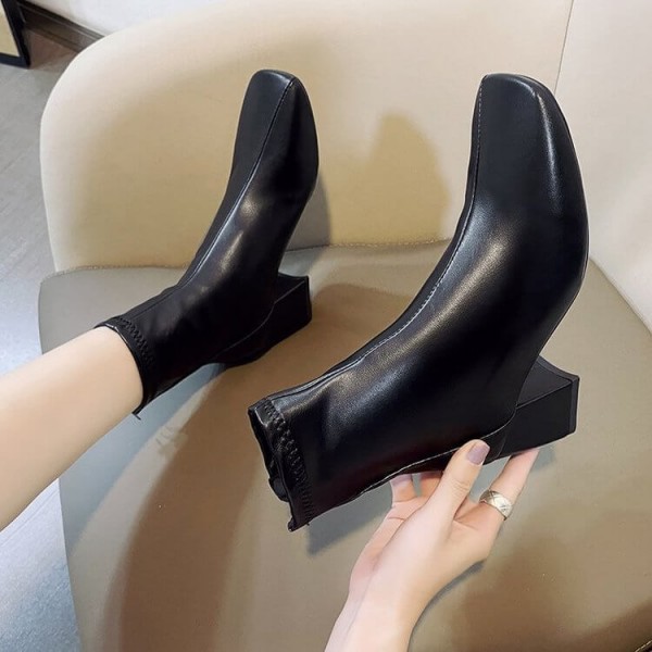 Size:4.5-8.5 Women Leisure Zipper Design Square Toe Short Boots