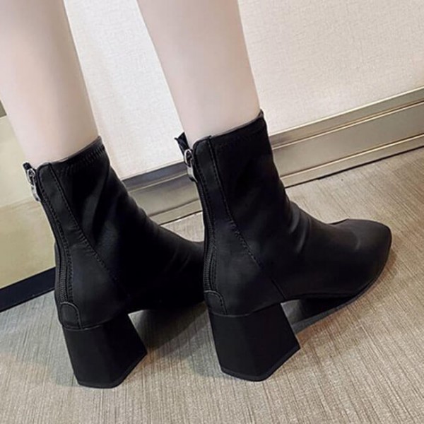 Size:4.5-8.5 Women Leisure Zipper Design Square Toe Short Boots