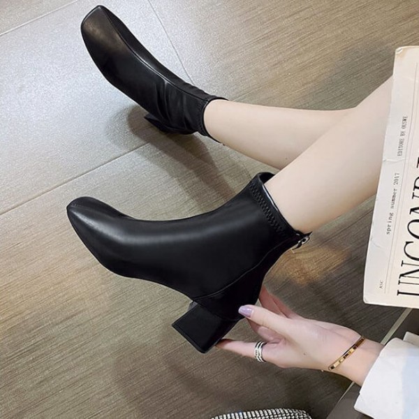 Size:4.5-8.5 Women Leisure Zipper Design Square Toe Short Boots