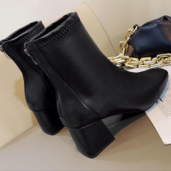 Size:4.5-8.5 Women Leisure Zipper Design Square Toe Short Boots