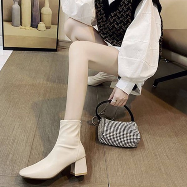 Size:4.5-8.5 Women Leisure Zipper Design Square Toe Short Boots