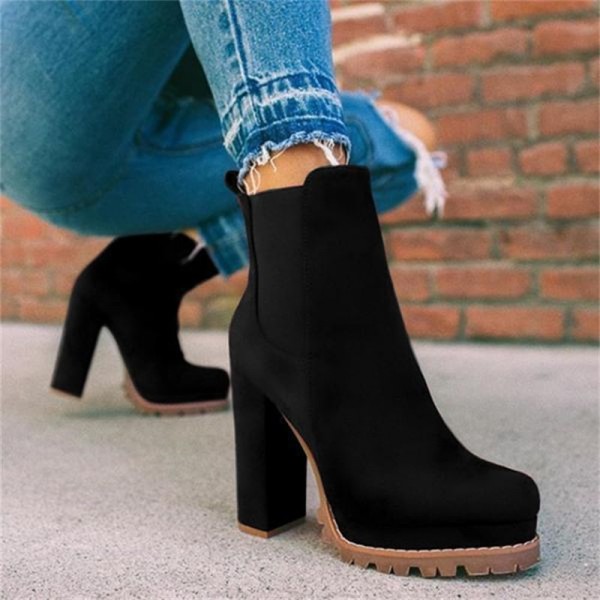 Size:4.5-11 Women Fashion Elastic Design Block Heels Short Boots