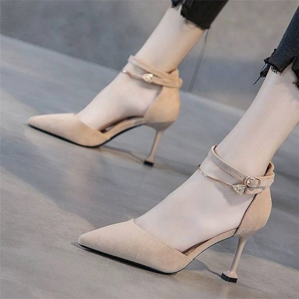 Size:4.5-8.5 Women Sexy Solid Color Pointed-toe Ankle-strap High Heels