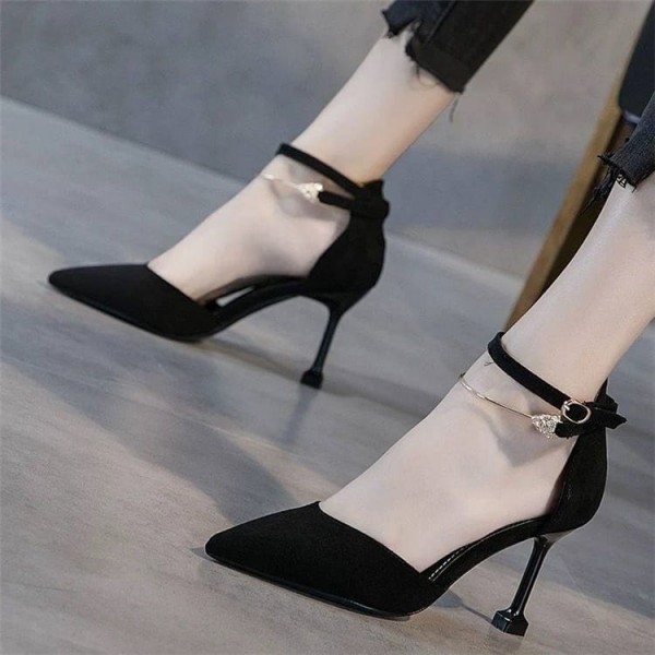 Size:4.5-8.5 Women Sexy Solid Color Pointed-toe Ankle-strap High Heels