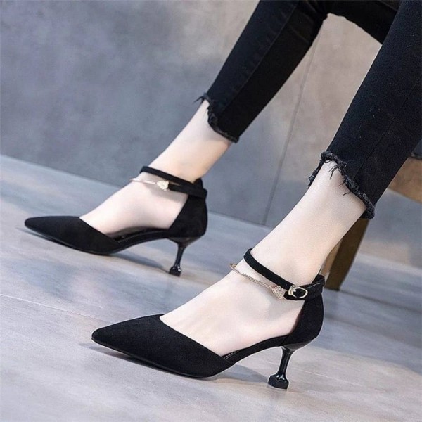 Size:4.5-8.5 Women Sexy Solid Color Pointed-toe Ankle-strap High Heels