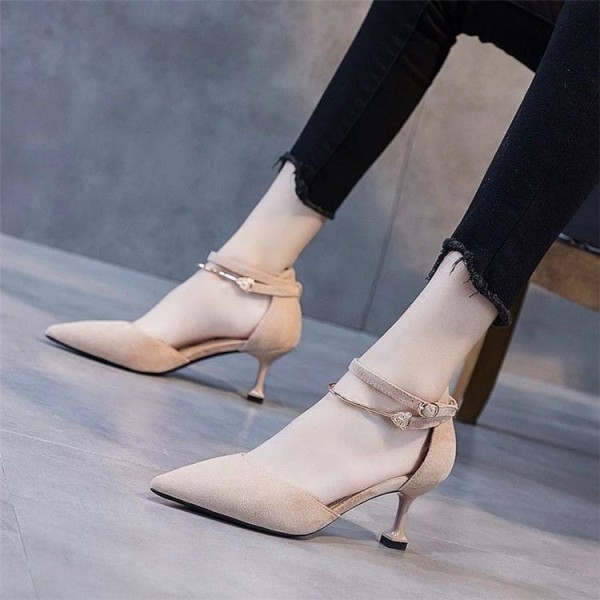 Size:4.5-8.5 Women Sexy Solid Color Pointed-toe Ankle-strap High Heels