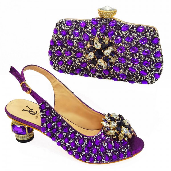 Fashion Rhinestone Design Party Women High Heel Peep Toe Sandals And Clutch Evening Bag Set