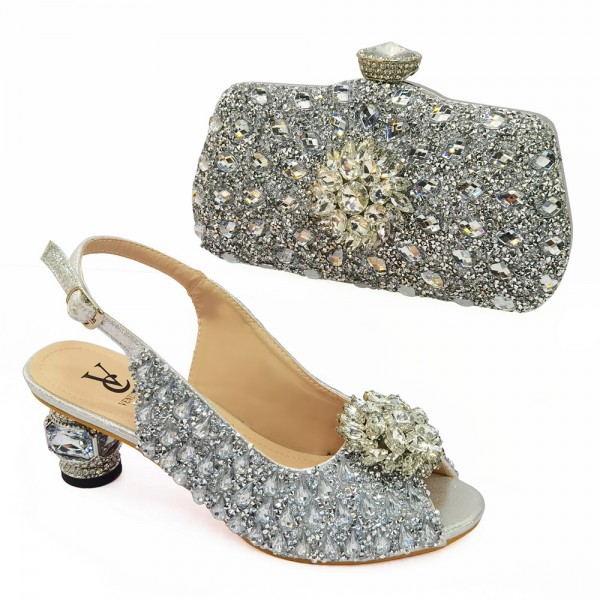 Fashion Rhinestone Design Party Women High Heel Peep Toe Sandals And Clutch Evening Bag Set