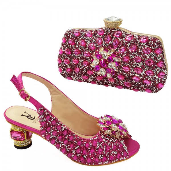 Fashion Rhinestone Design Party Women High Heel Peep Toe Sandals And Clutch Evening Bag Set