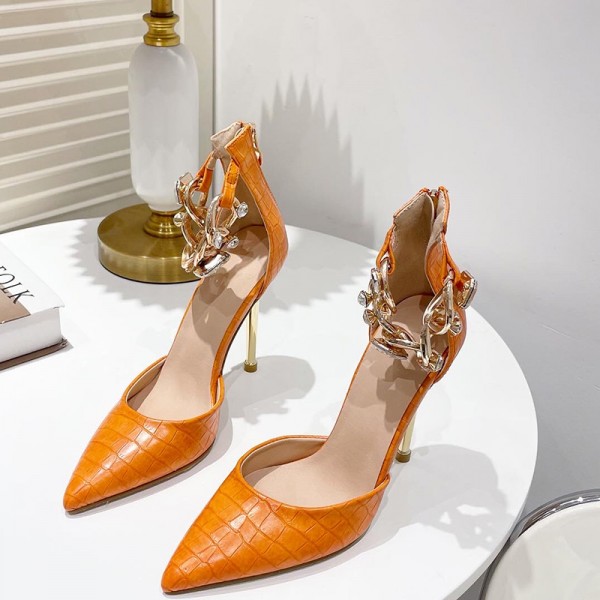 Women Sexy Fashion Rhinestone Decorative Pointed Toe Solid Color Stiletto Shoes