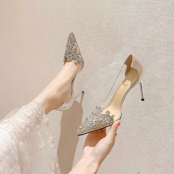 Women Elegant Sexy Rhinestone Decorated Pointed Toe Stiletto Wedding Shoes