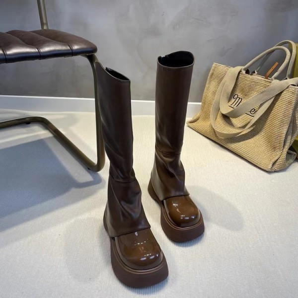 Women Fashion Long Boots Round Head Thick Bottom High Boots