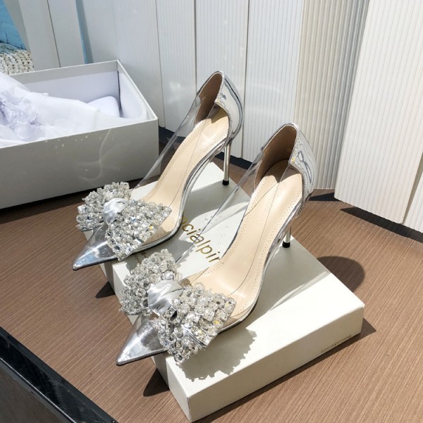 Women Fashion Sexy Pointed Toe Rhinestone Bow High Heels Shoes