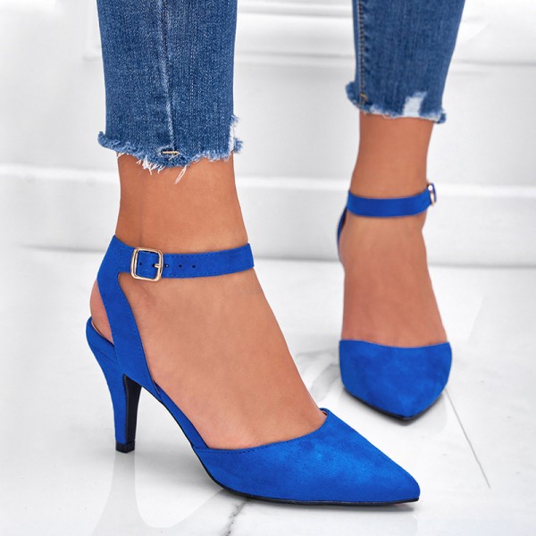 Summer Women Fashion Plus Size Sexy Pointed Toe Square Buckle Shoes High Heeled Sandals Work Shoes