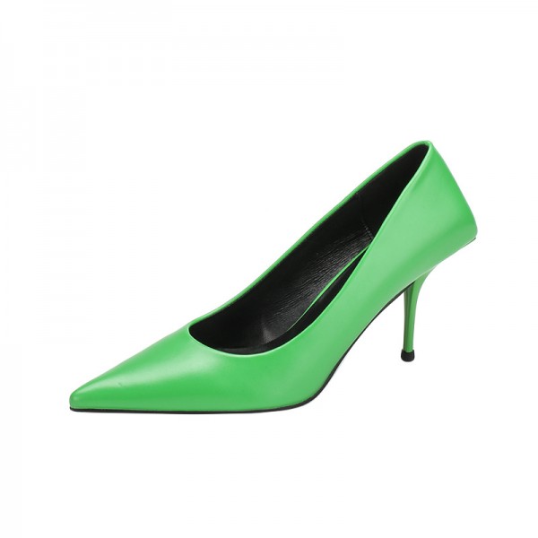 Women Fashion Solid Color Pointed Toe PU Stiletto Heel Pumps