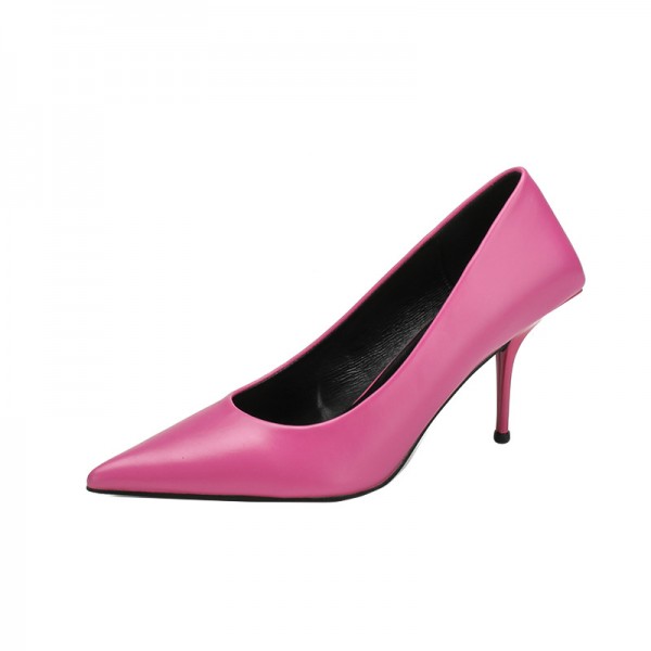 Women Fashion Solid Color Pointed Toe PU Stiletto Heel Pumps