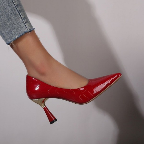 Women Fashion Plus Size Point-Toe Patent Leather Pumps