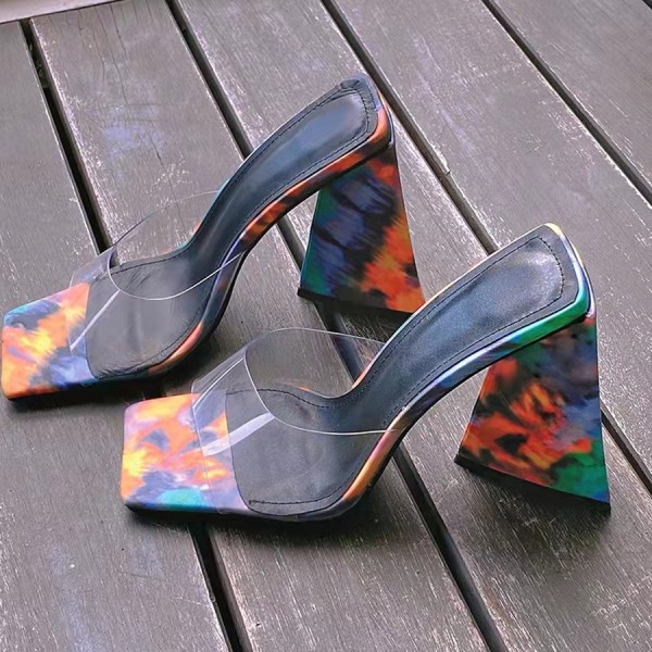 Summer Women Fashion Sexy Solid Color Plus Size Chunky Heel Slippers