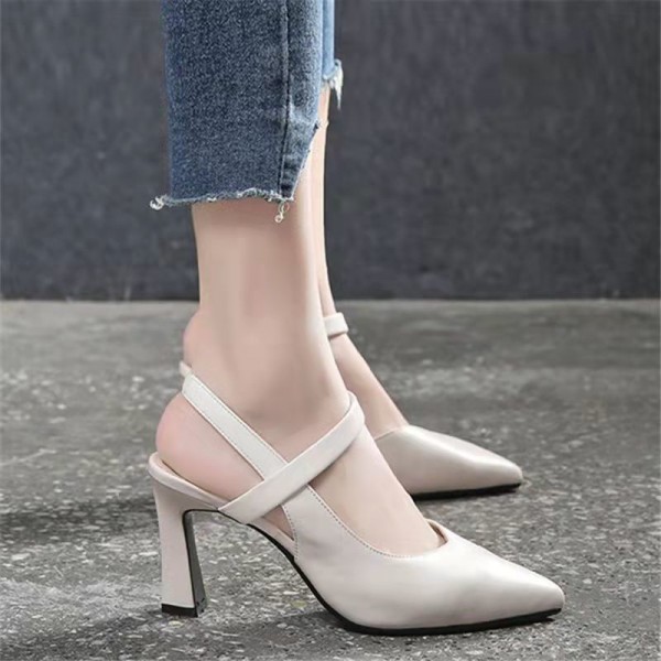 Women Simple Fashion Plus Size Solid Color Pointed Toe Chunky Heel Sandals Work Shoes