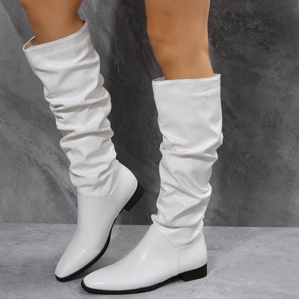 Women Fashion Plus Size Solid Color Point Toe PU High Boots