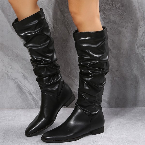 Women Fashion Plus Size Solid Color Point Toe PU High Boots