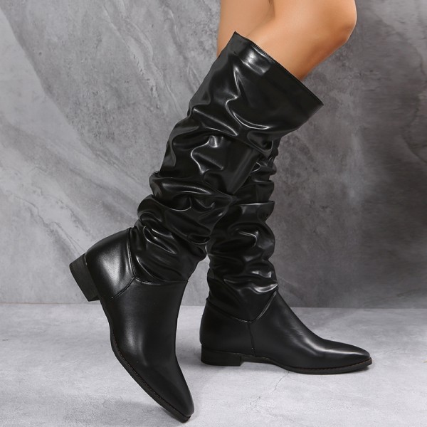 Women Fashion Plus Size Solid Color Point Toe PU High Boots