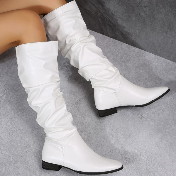 Women Fashion Plus Size Solid Color Point Toe PU High Boots