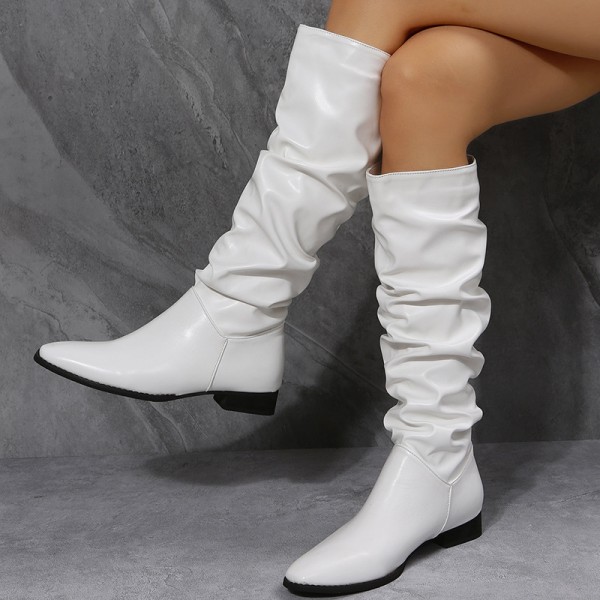 Women Fashion Plus Size Solid Color Point Toe PU High Boots