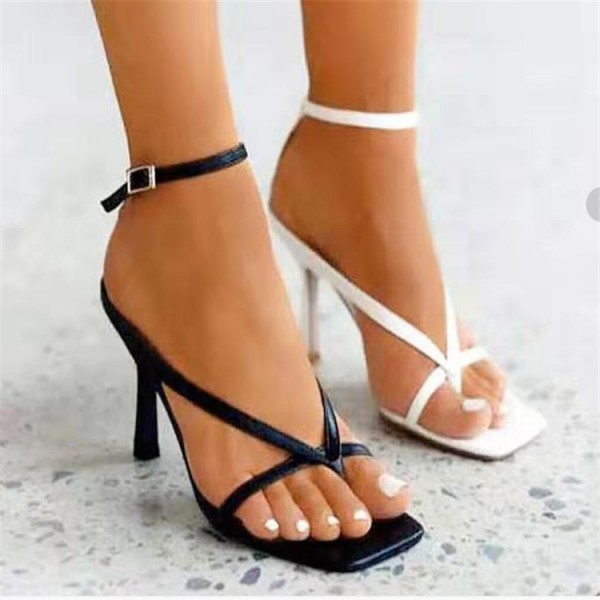 Women Fashion Plus Size Solid Color Square Toe Heeled Sandals