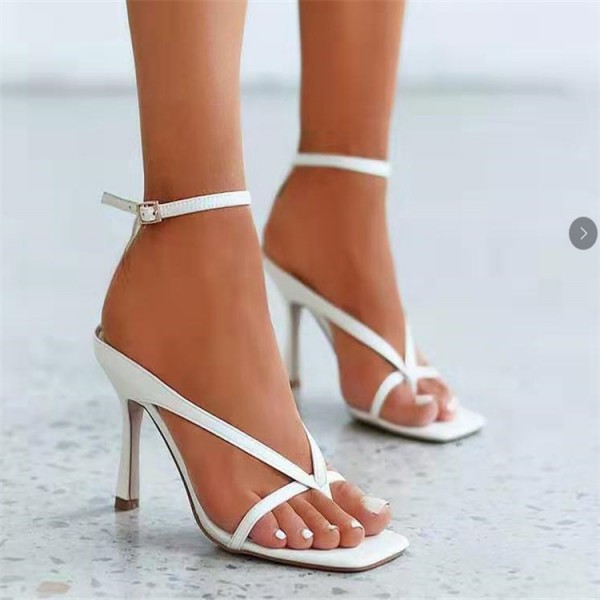 Women Fashion Plus Size Solid Color Square Toe Heeled Sandals