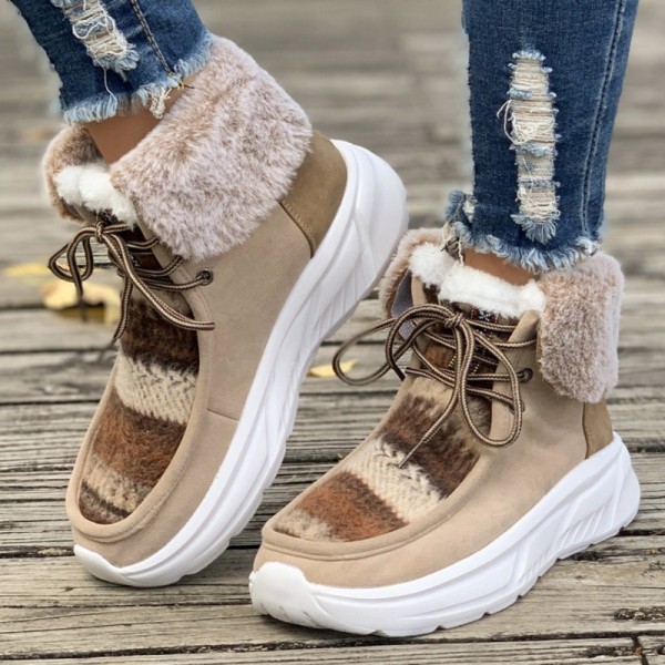 Autumn And Winter Women Fashion Plus Size Fleece-Lined Round Toe Thick-Soled Snow Boots