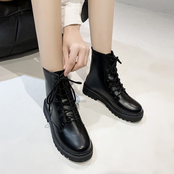 Women Fashion British Style Round Toe Lace Short Boots