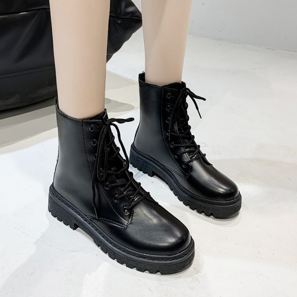 Women Fashion British Style Round Toe Lace Short Boots