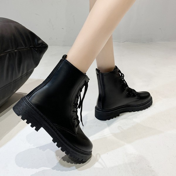 Women Fashion British Style Round Toe Lace Short Boots