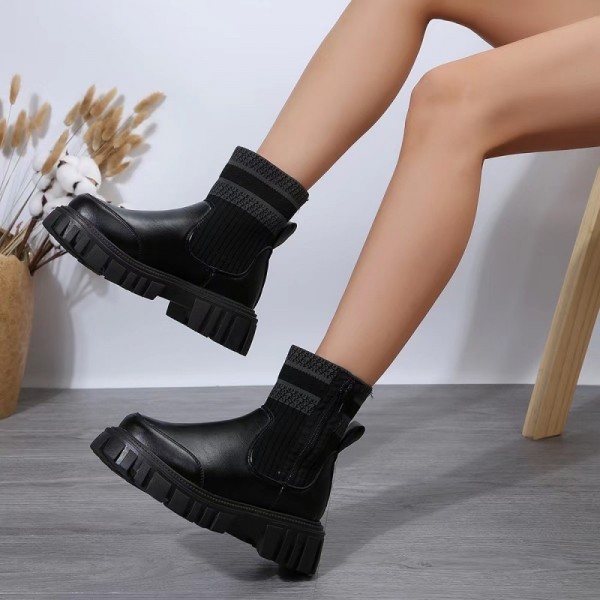 Women Fashion Plus Size Round Toe Thick-Soled Knit Short Boots