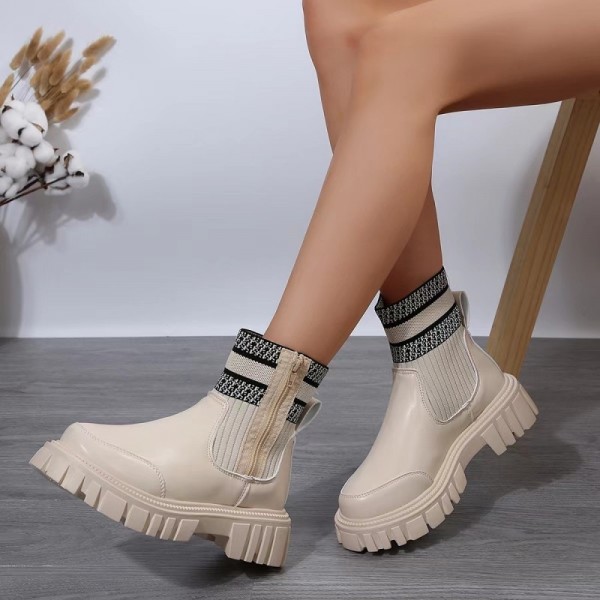 Women Fashion Plus Size Round Toe Thick-Soled Knit Short Boots