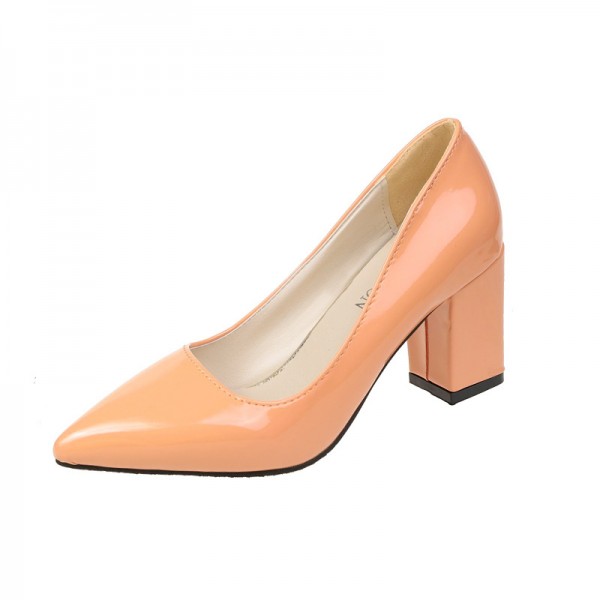 Women Fashion Candy Color Pointed Toe Chunky Heel Pumps