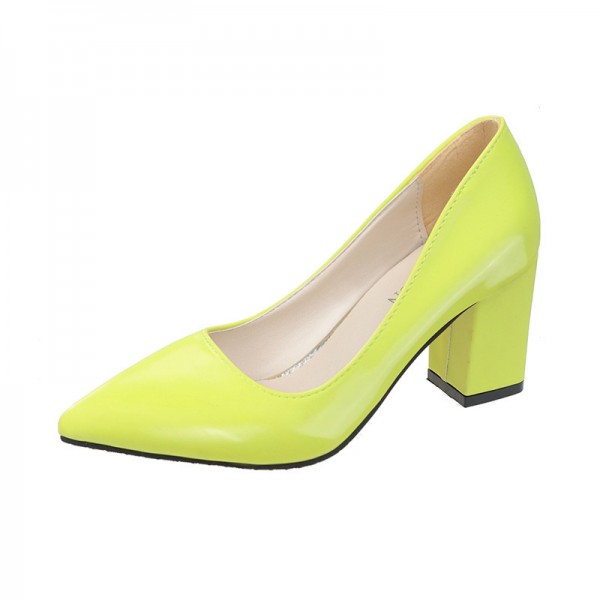 Women Fashion Candy Color Pointed Toe Chunky Heel Pumps