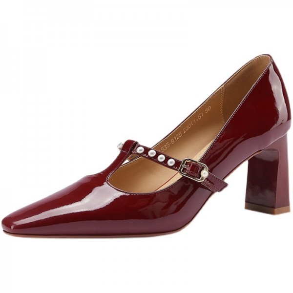 Women Fashion Sexy Patent Leather Buckle With Pointed Toe Pumps