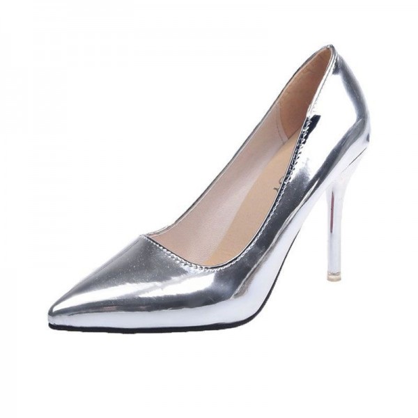 Women Fashion Simple Bright Leather Pointed Toe Pumps