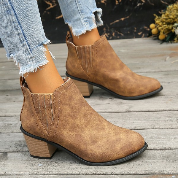 Women Fashion Casual Plus Size Pointed Toe Chunky Heel Short Boots