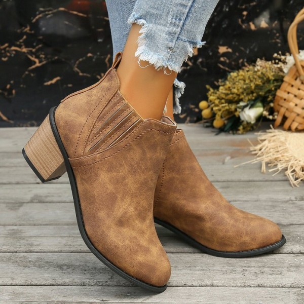 Women Fashion Casual Plus Size Pointed Toe Chunky Heel Short Boots