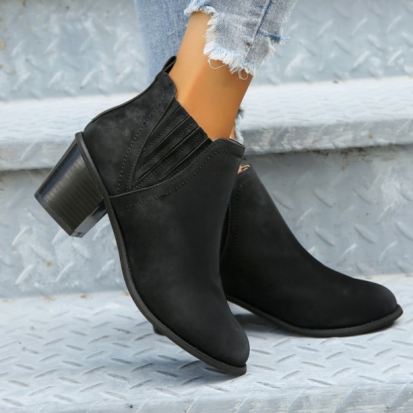 Women Fashion Casual Plus Size Pointed Toe Chunky Heel Short Boots