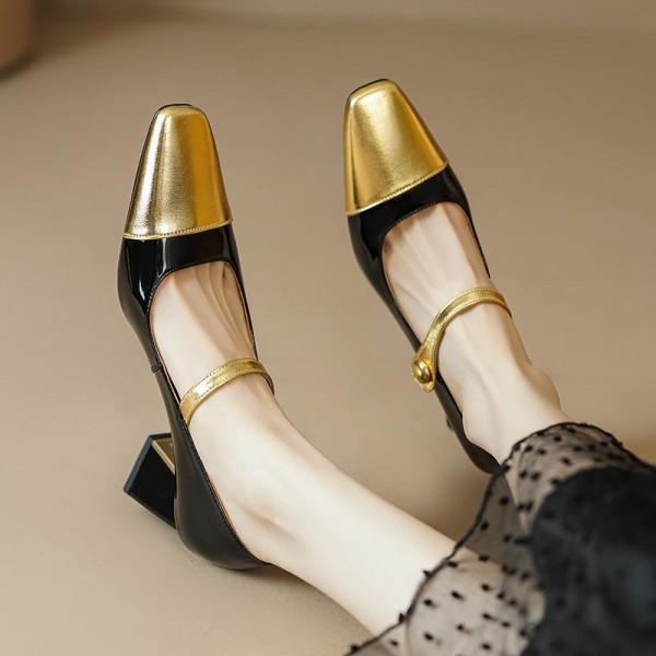 Women'S Elegant Color-Block Square-Toe High-Heeled Shoes